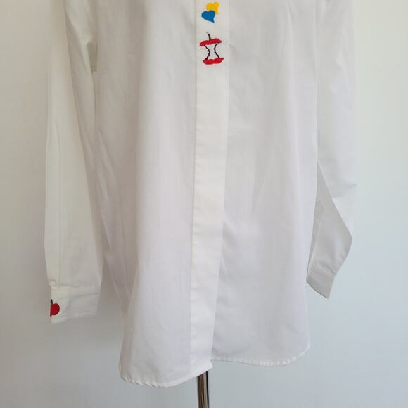 Karen Scott Teacher Button Front Shirt Apple Embroidery Plaid Trim Women Small - Picture 6 of 13